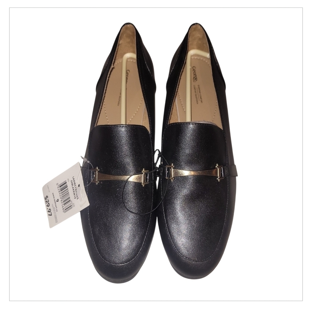 George Black Loafers Gold Hardware Work Office Flats NWT - Picture 2 of 6